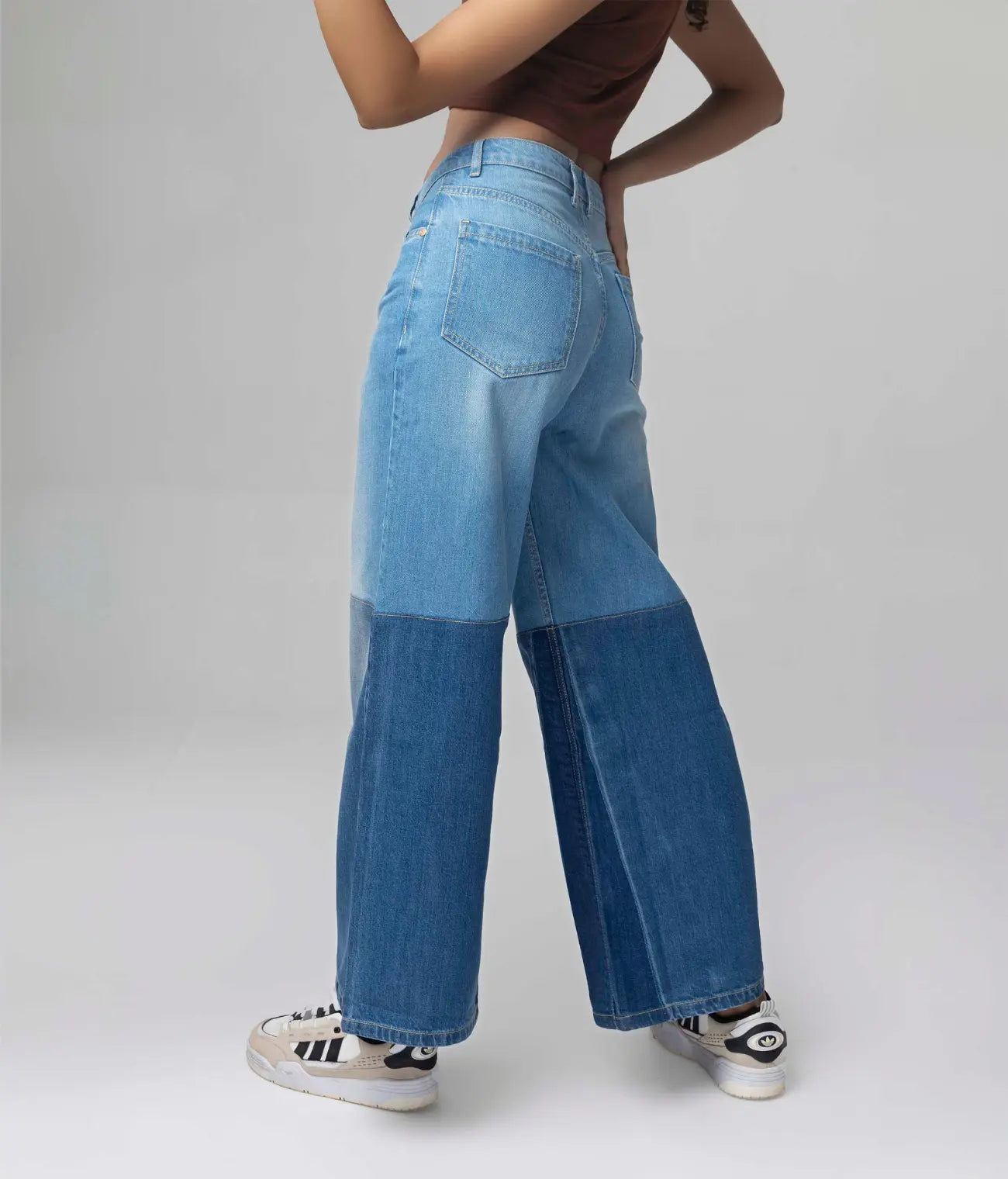 Wide Leg Knee Panel Jeans