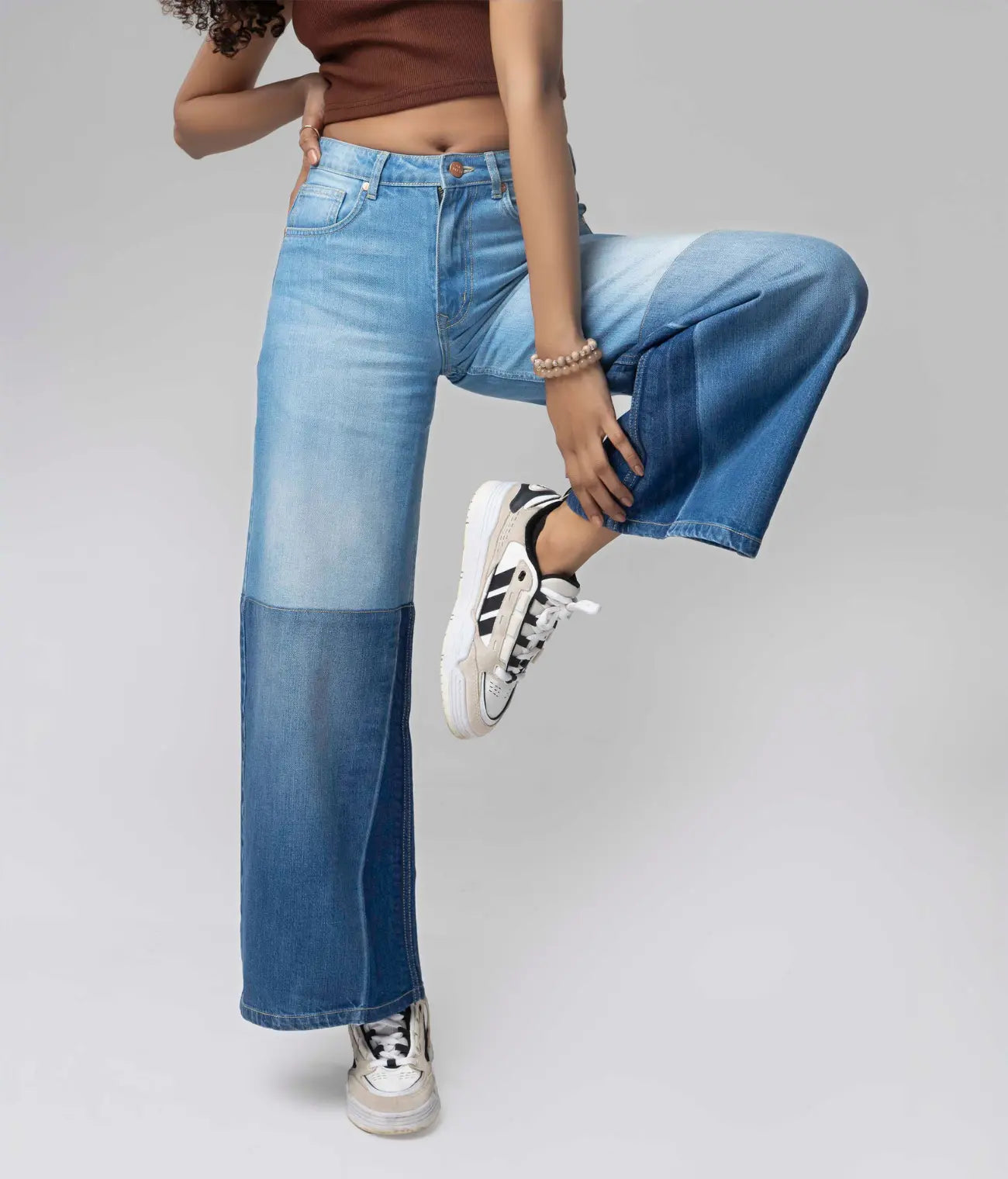Wide Leg Knee Panel Jeans