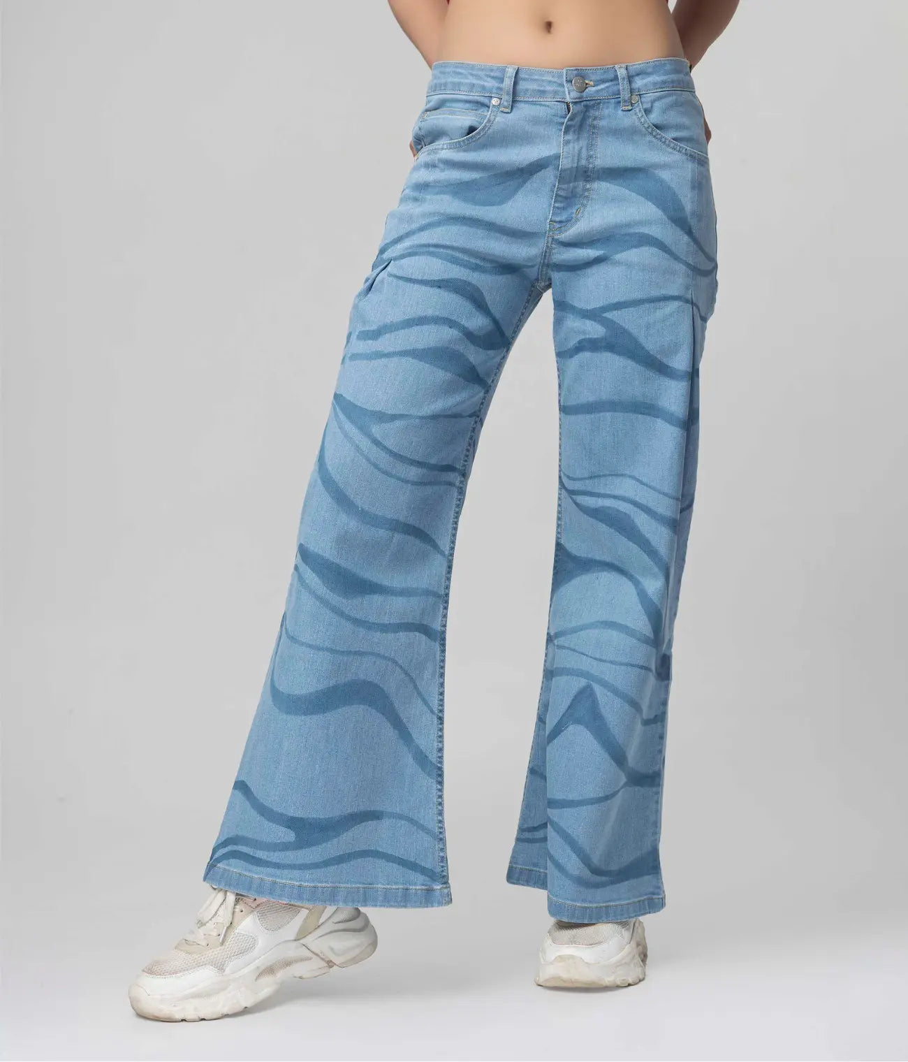 Hand Brush Print Flare Jeans