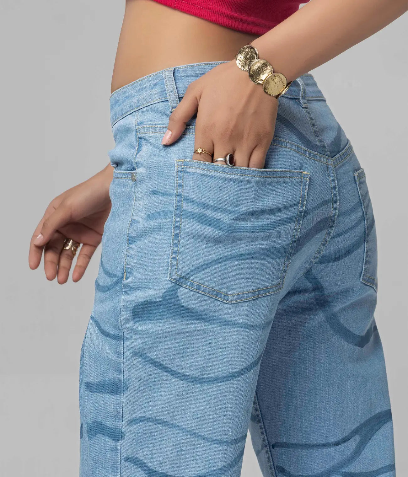 Hand Brush Print Flare Jeans