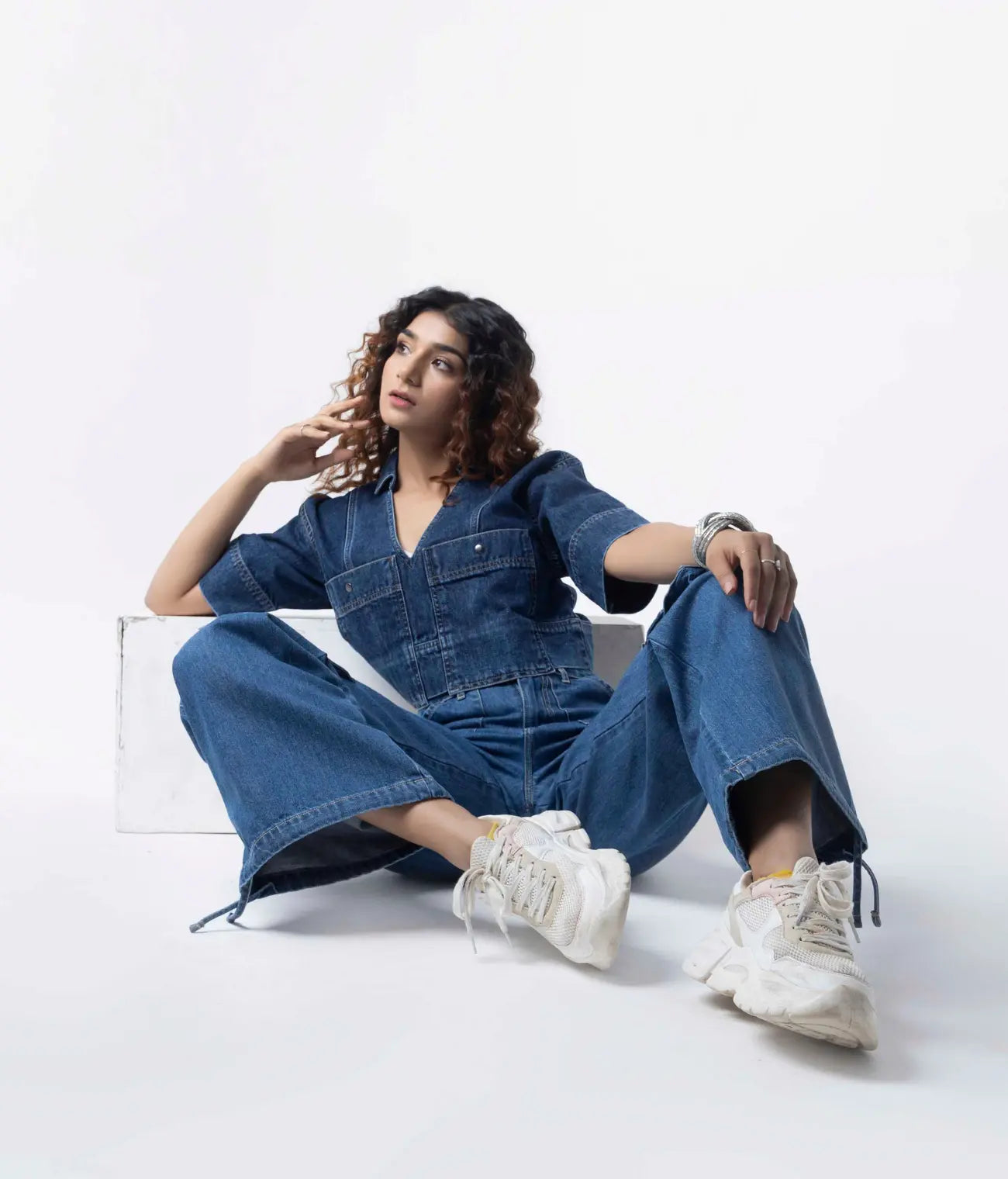 Drop Shoulder Denim Crop Top