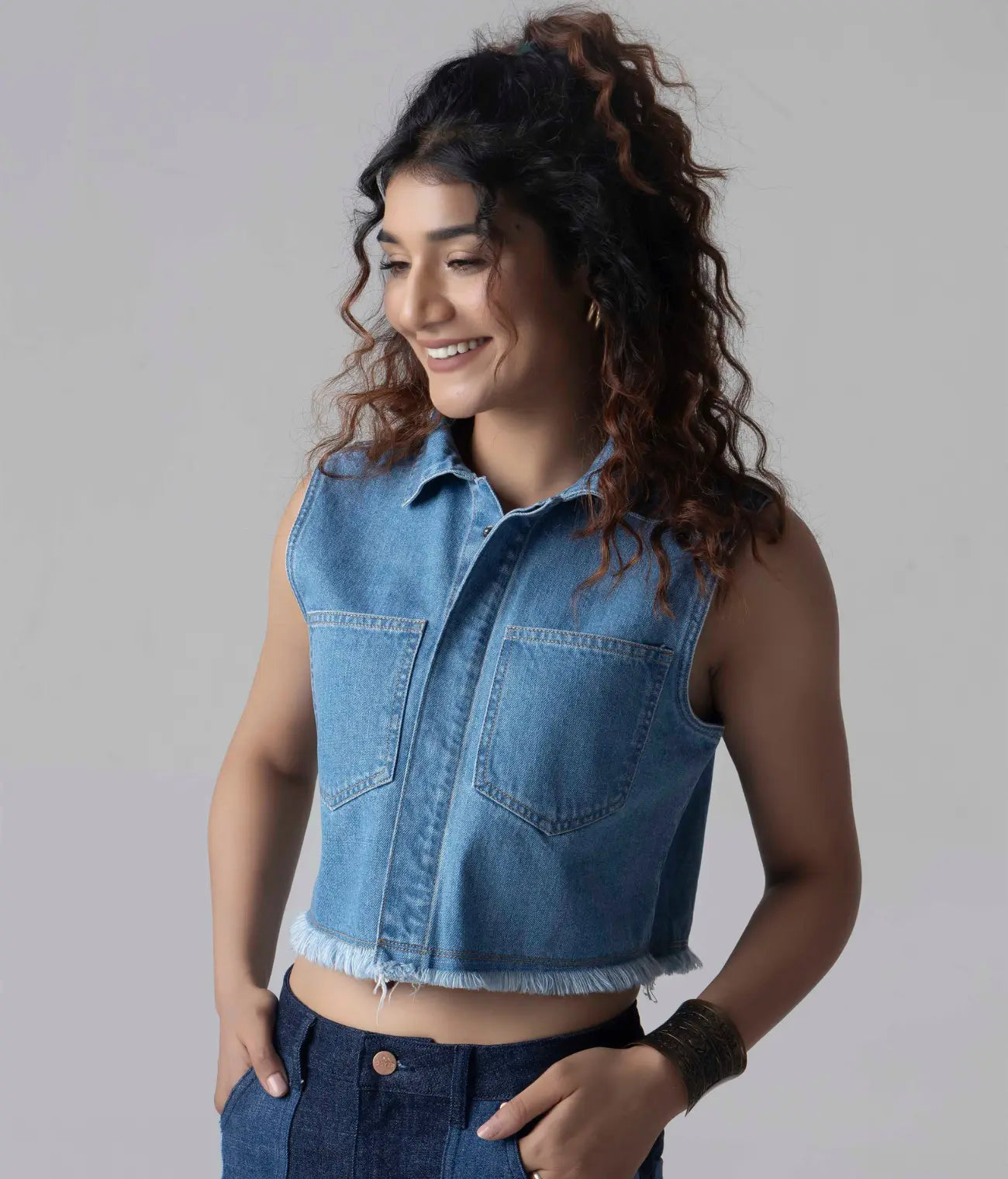 Denim Sleeveless Crop Top