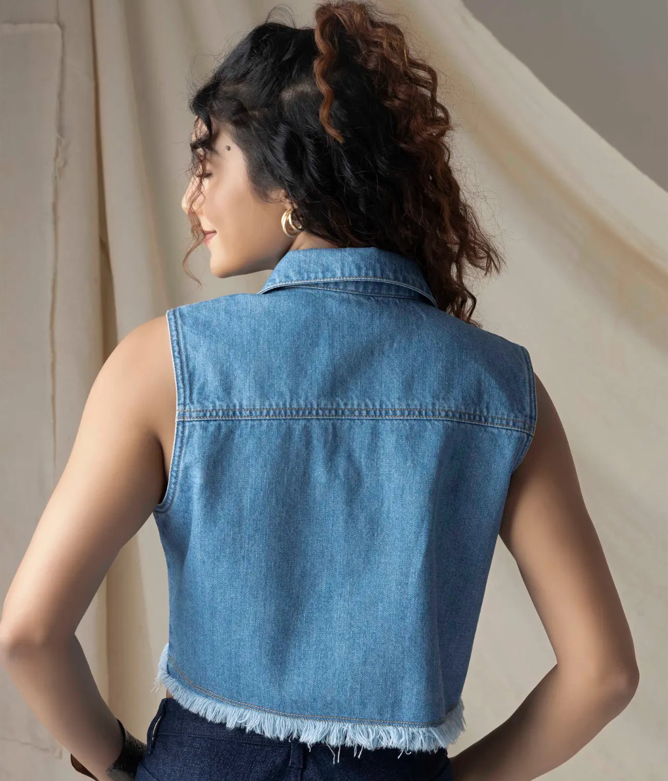 Denim Sleeveless Crop Top