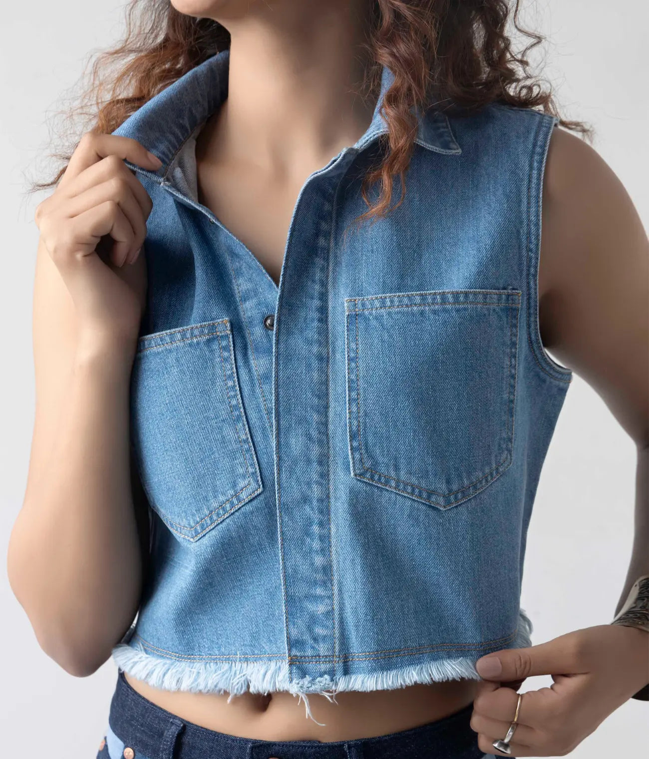 Denim Sleeveless Crop Top