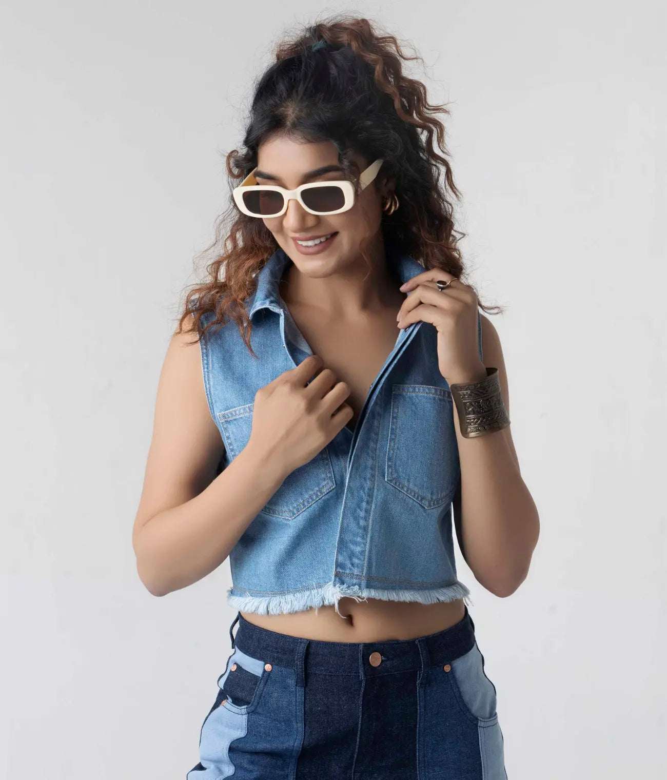 Denim Sleeveless Crop Top