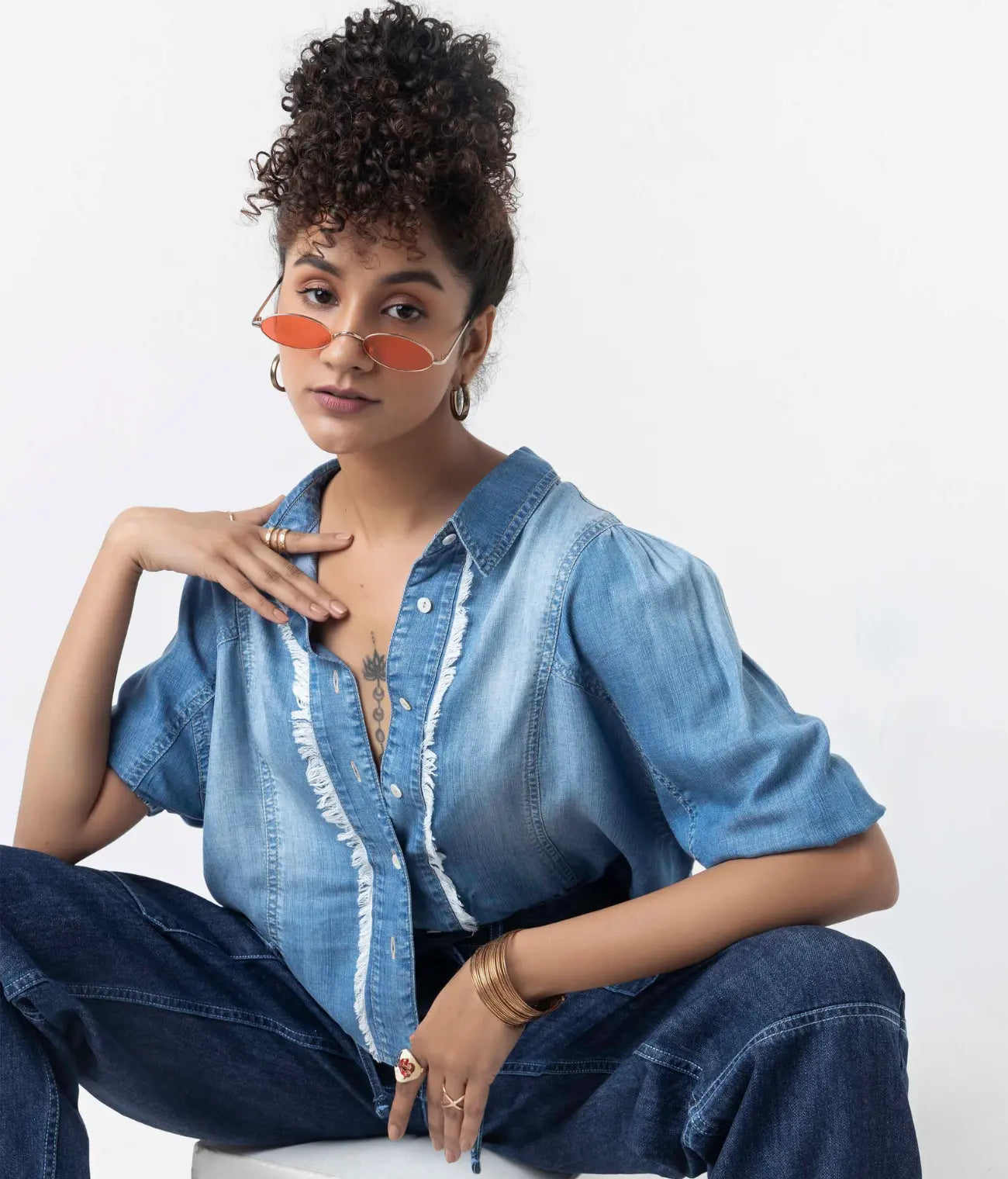 Denim Balloon Sleeve Top