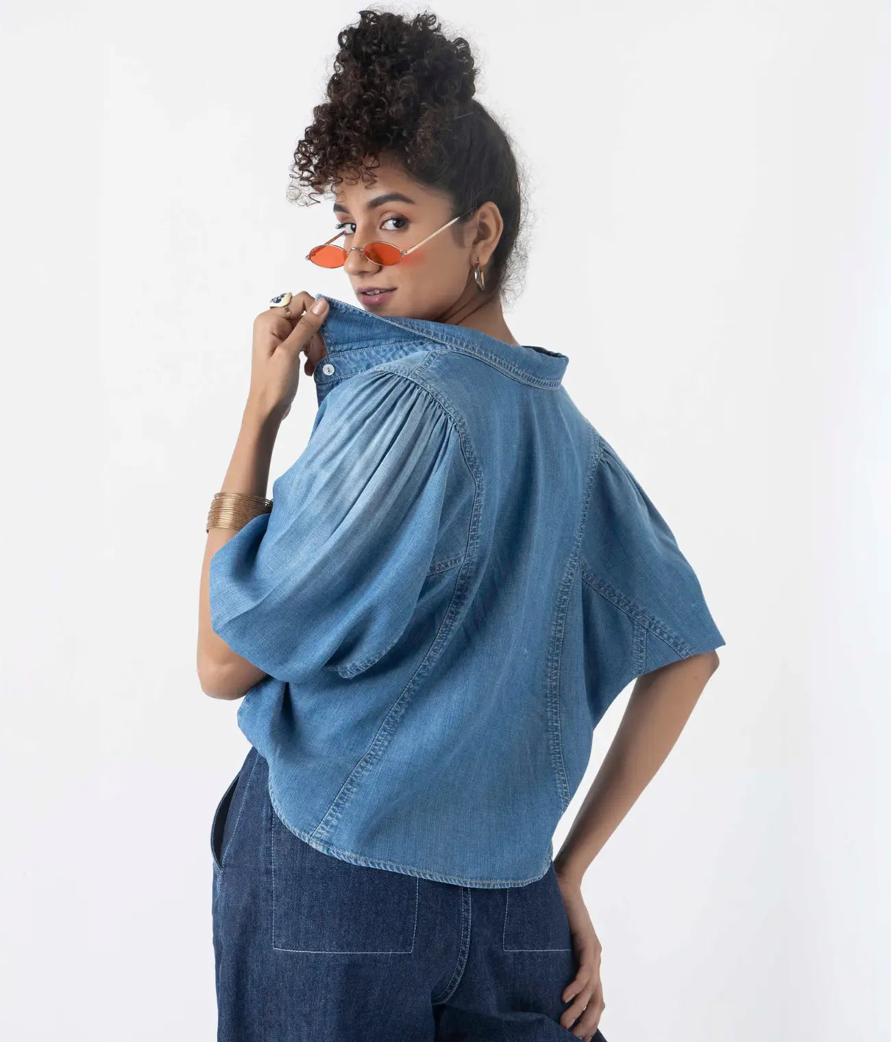 Denim Balloon Sleeve Top