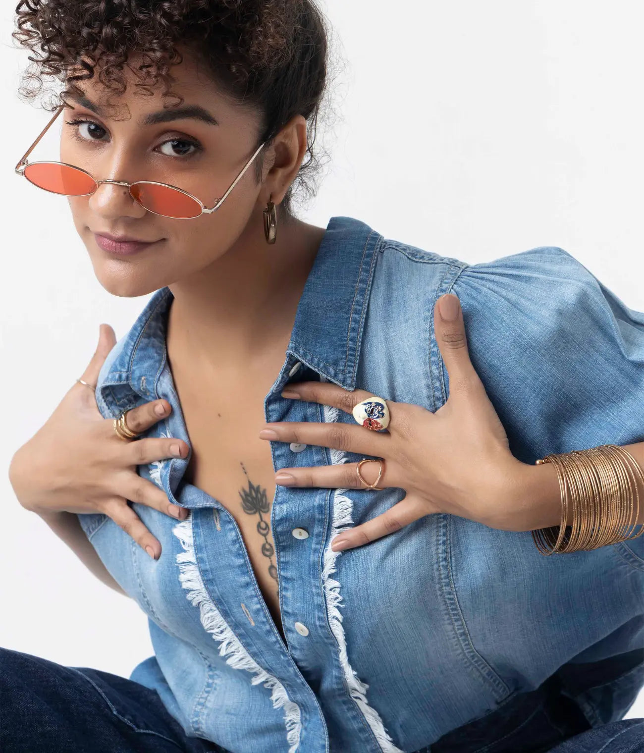 Denim Balloon Sleeve Top