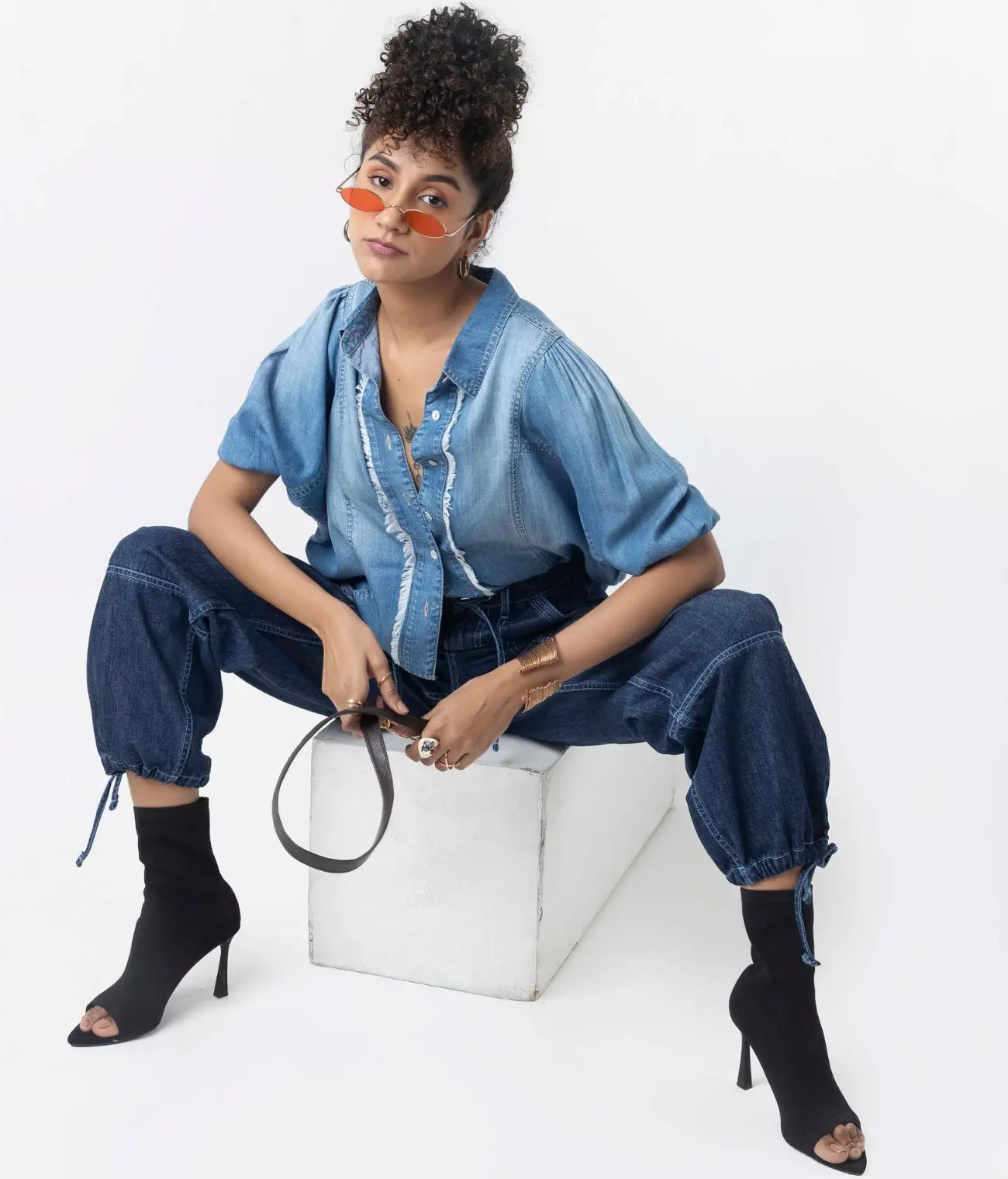 Denim Balloon Sleeve Top