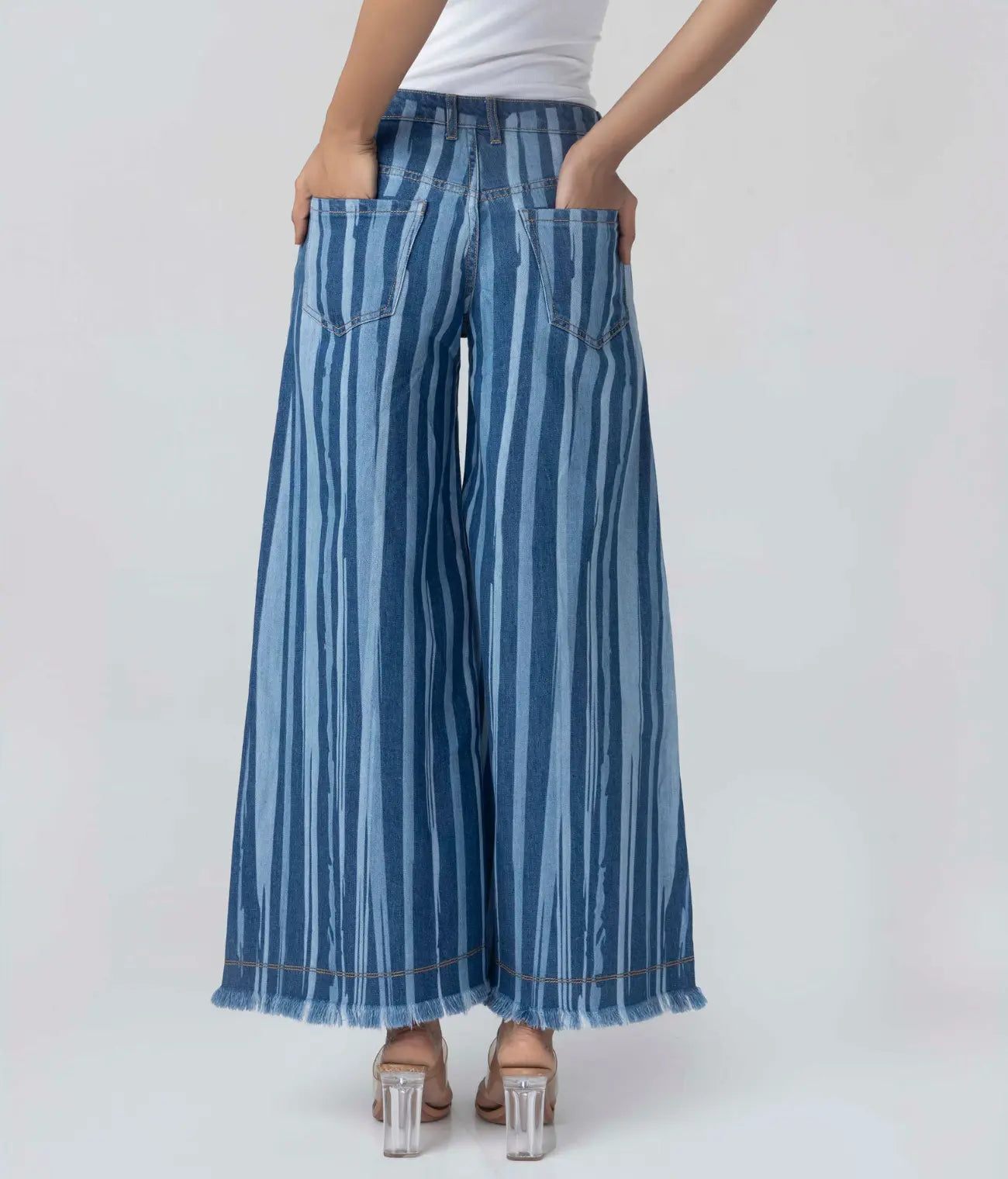 Wide Leg Lazer Print Jeans