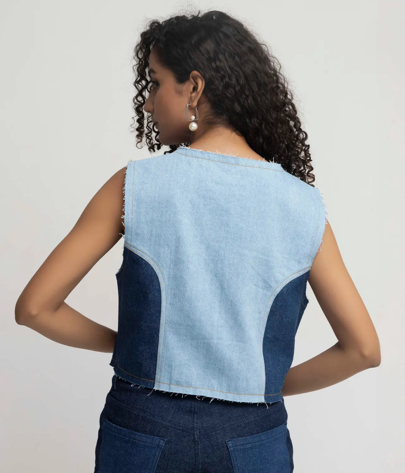 Denim Panelled Crop-Top