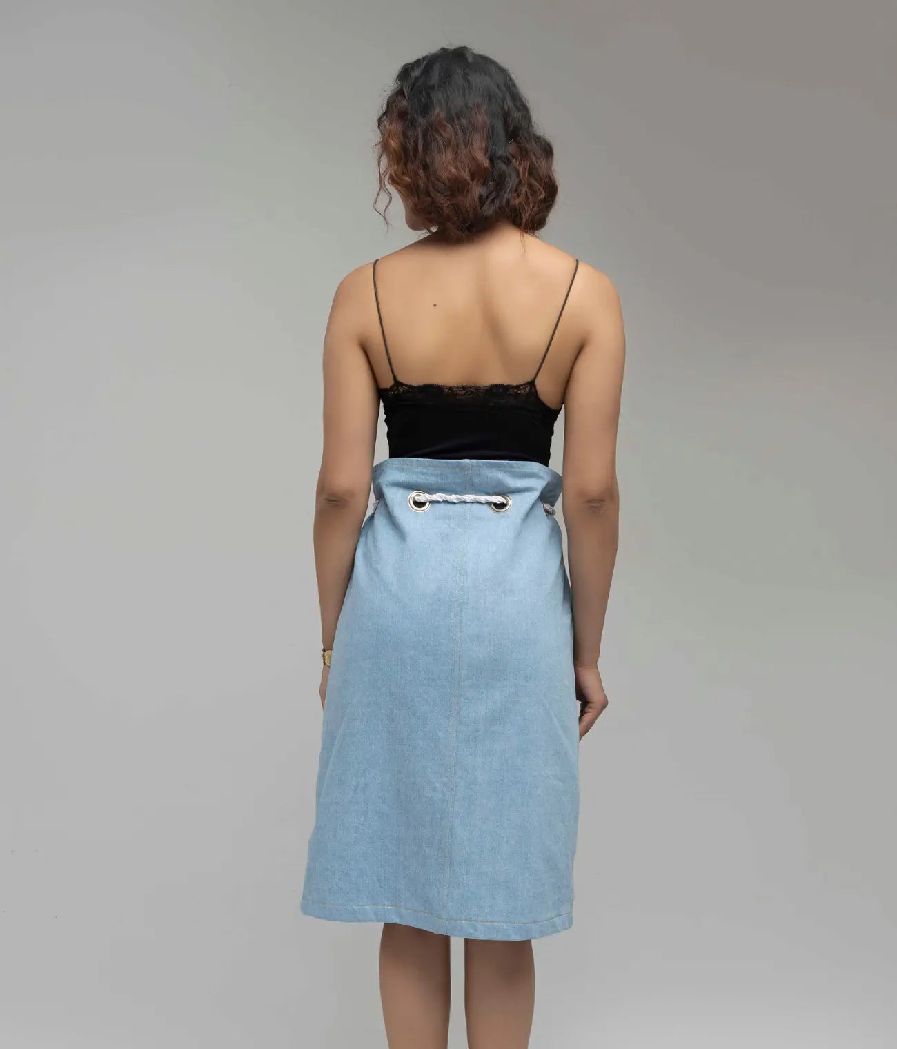 Paper Bag Denim Skirt With Rope Tie