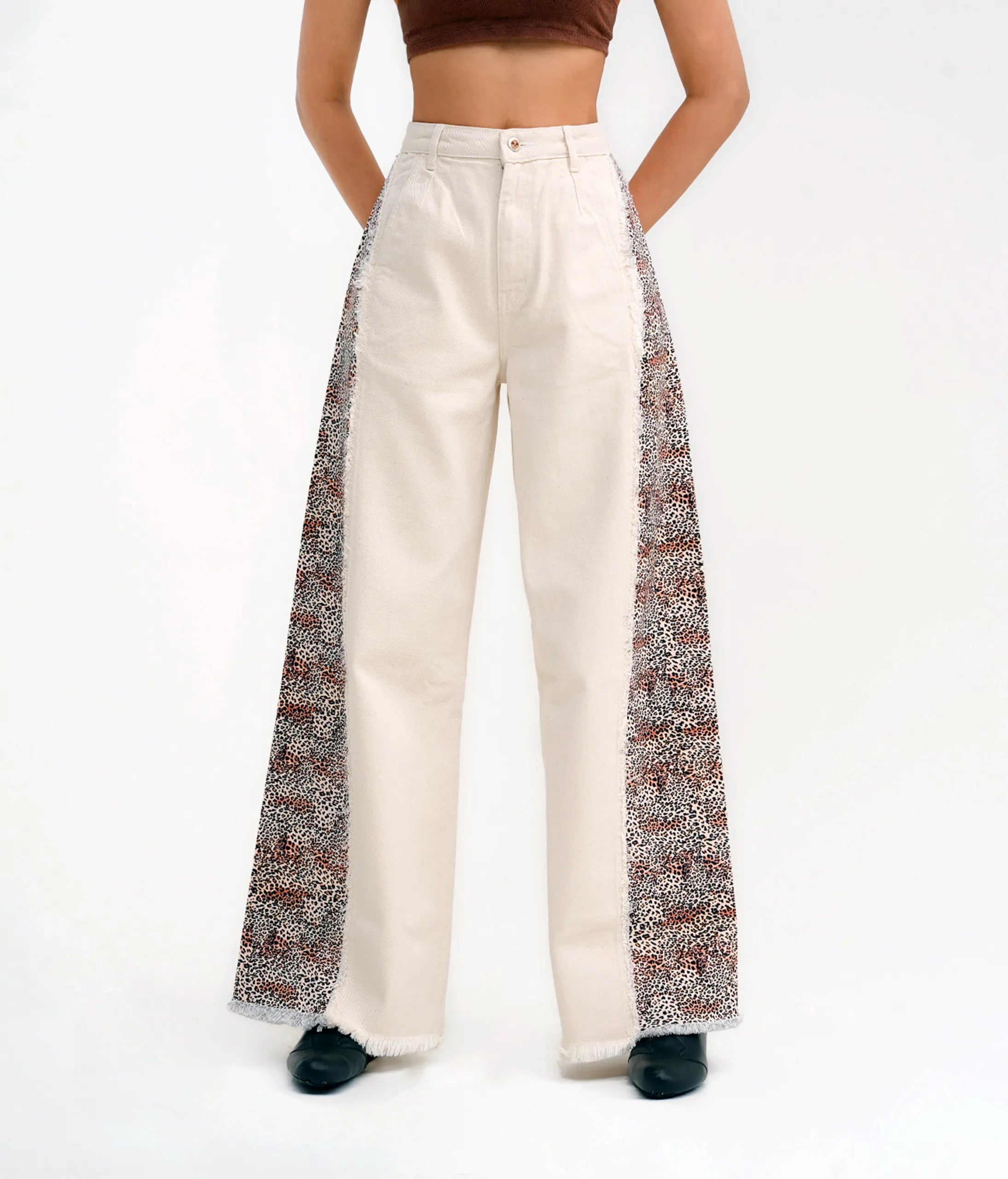 Off White Leopard  Wide Leg Jeans