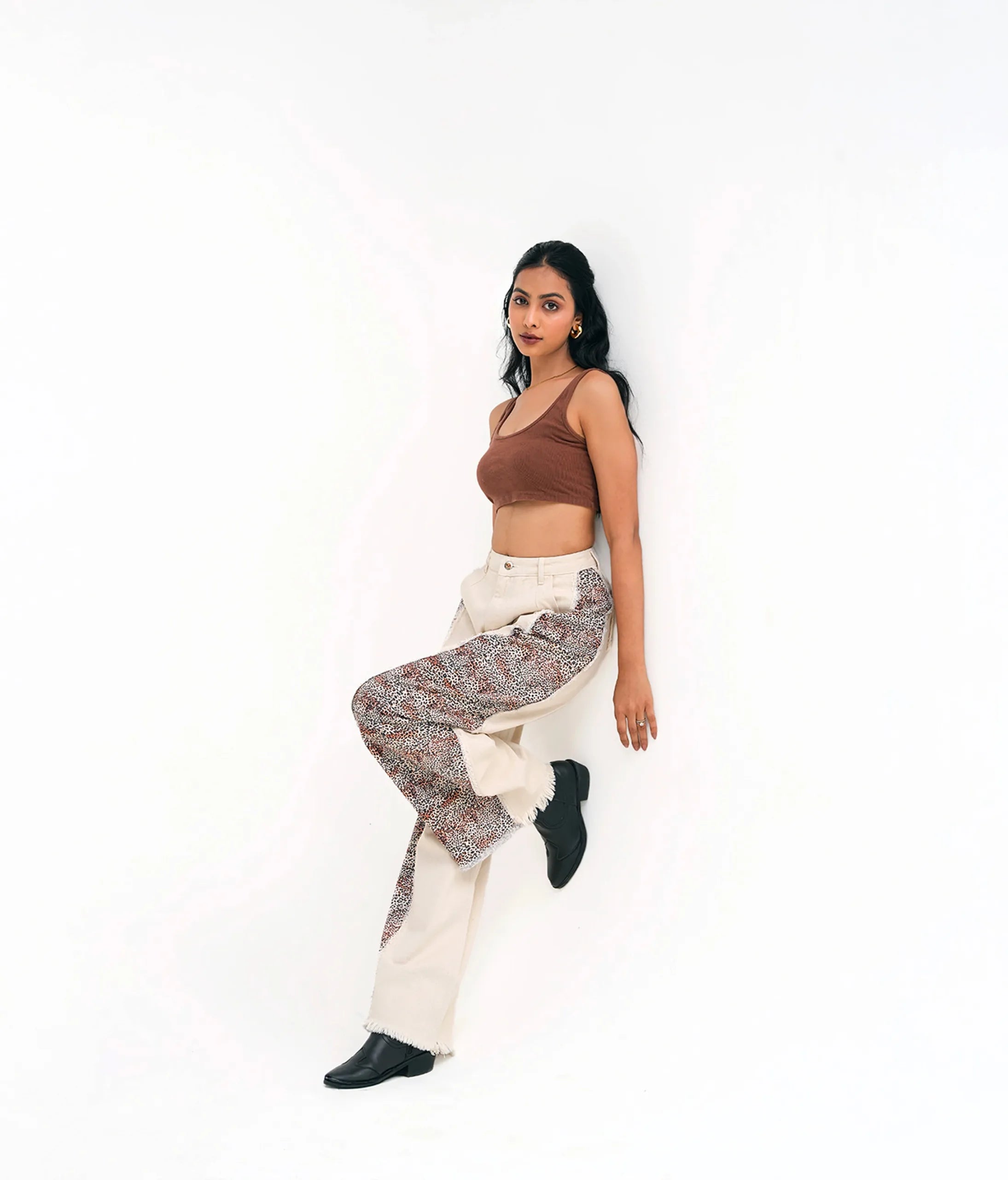 Off White Leopard  Wide Leg Jeans