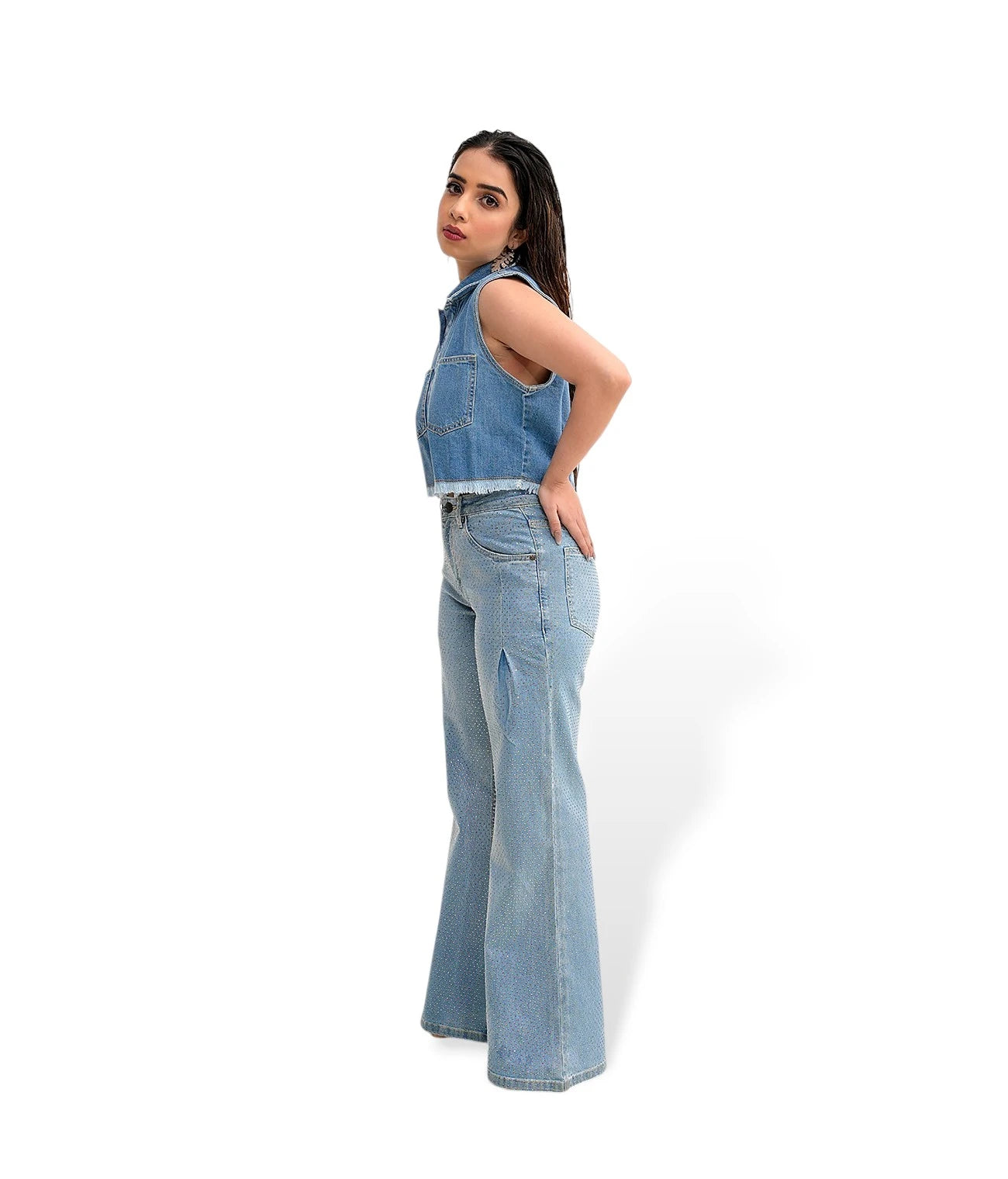 Rhinestone Wide leg Denim Jeans