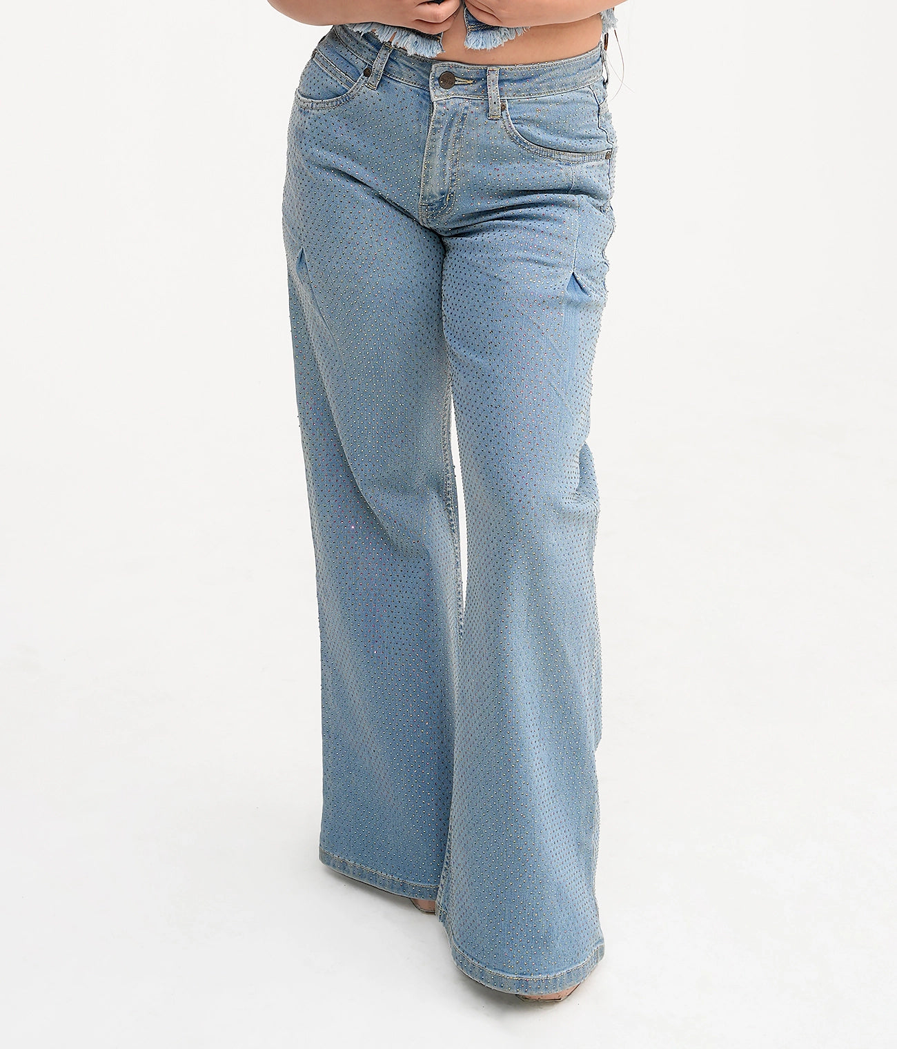 Rhinestone Wide leg Denim Jeans