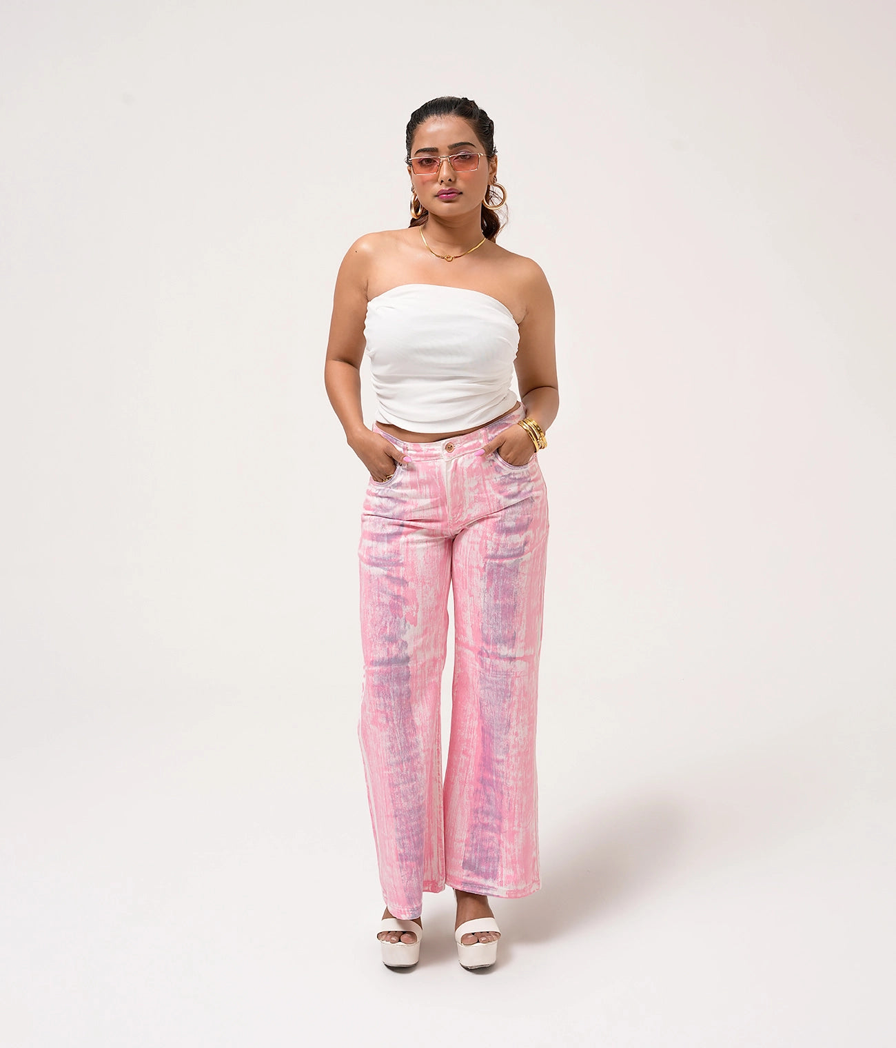 Handstroke Pink Flared Jeans