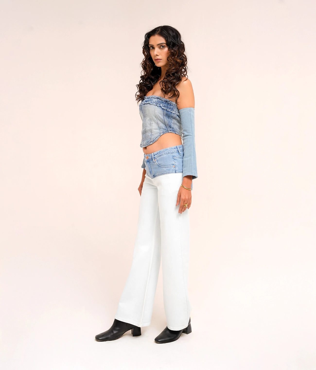 White Flared jeans with denim waistband