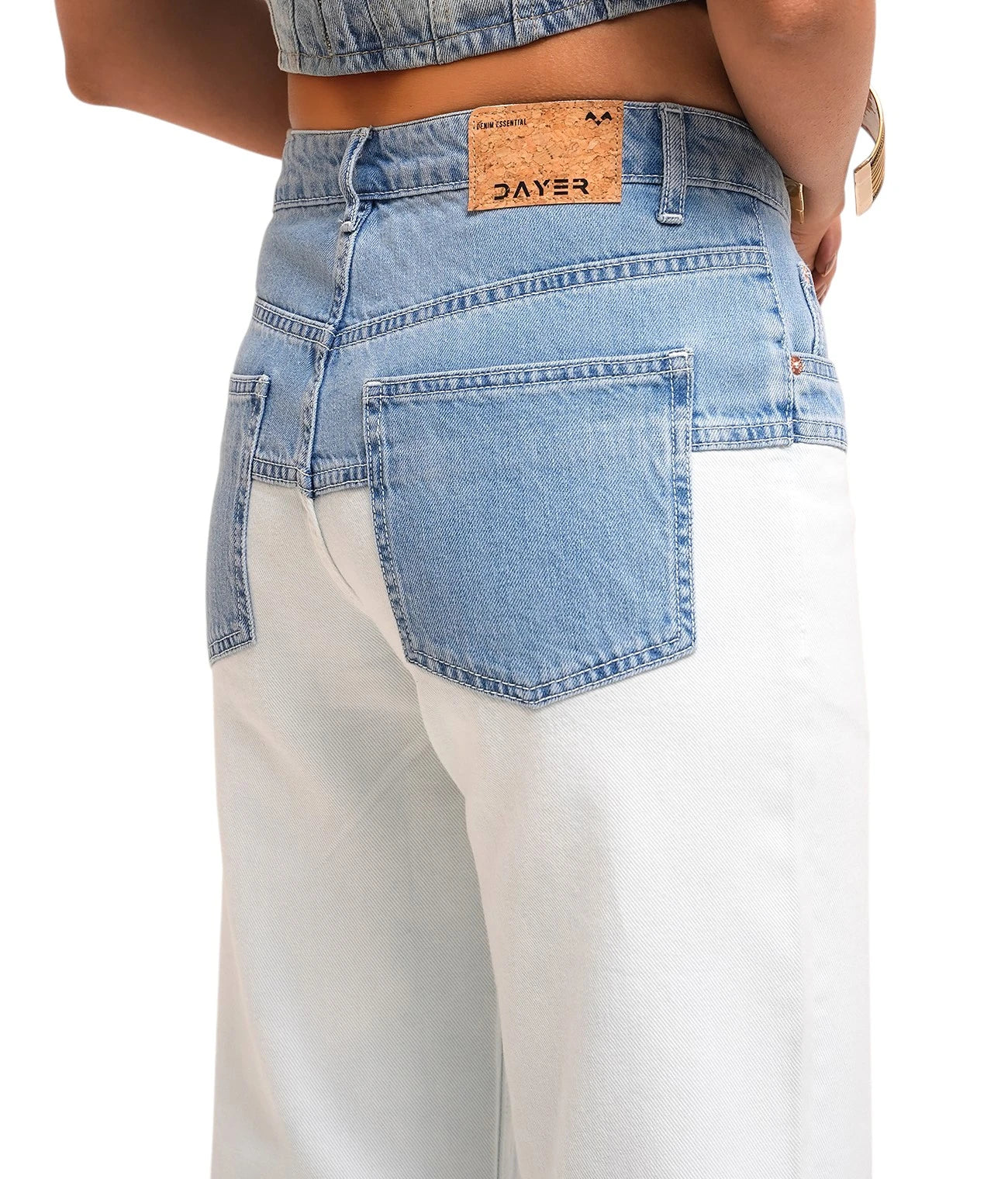 White Flared jeans with denim waistband