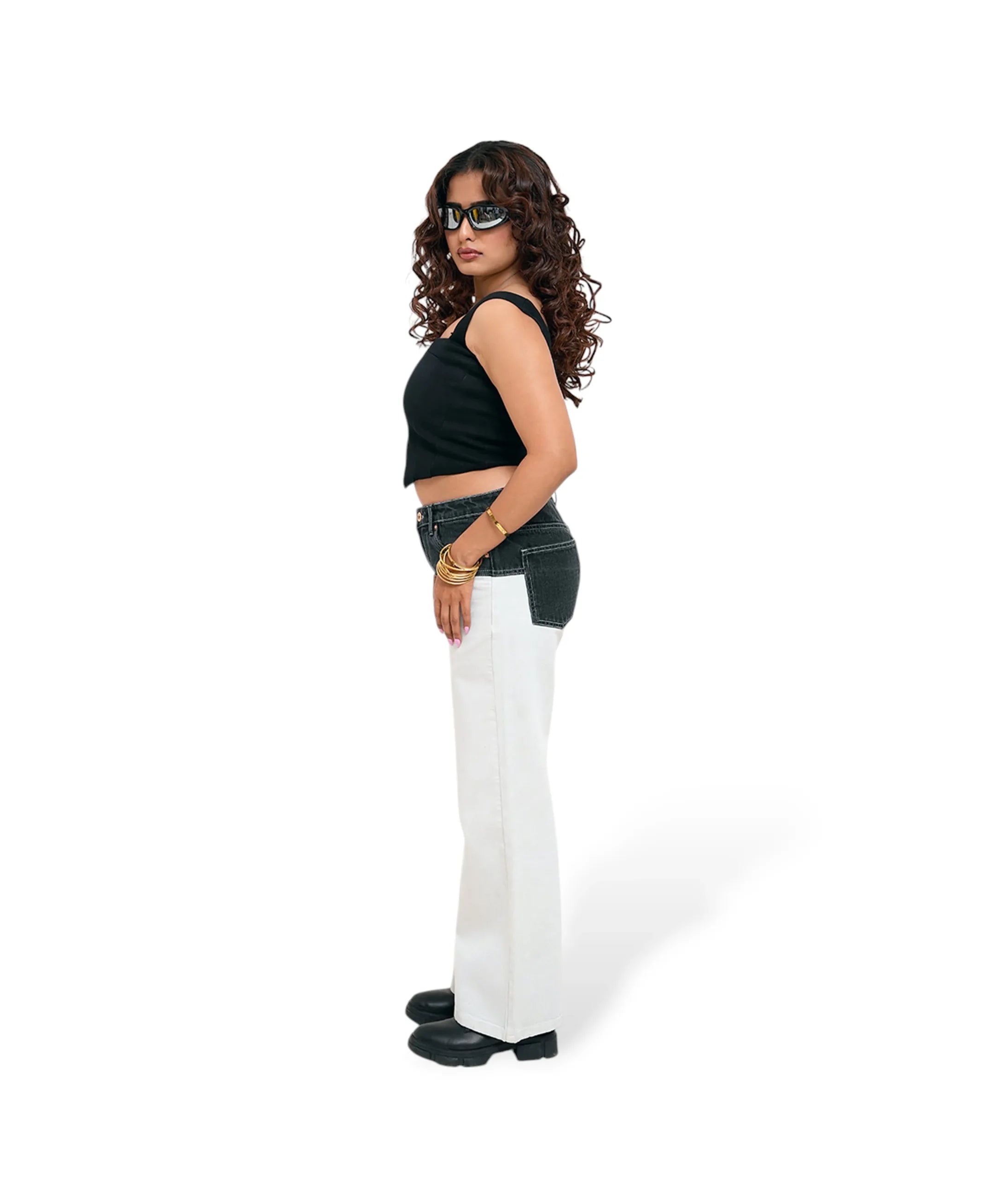 Two-Tone Denim Flared Jeans