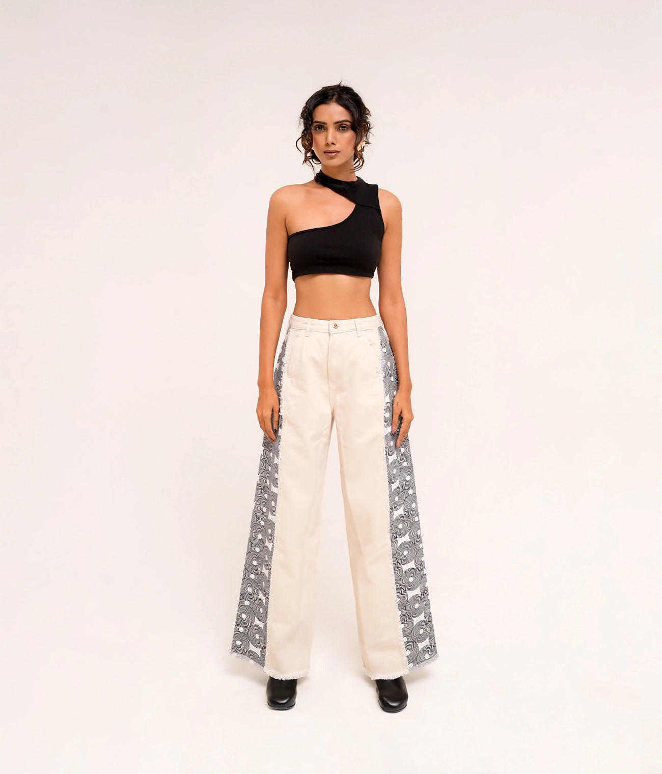 Beige Wide leg Panel Jeans