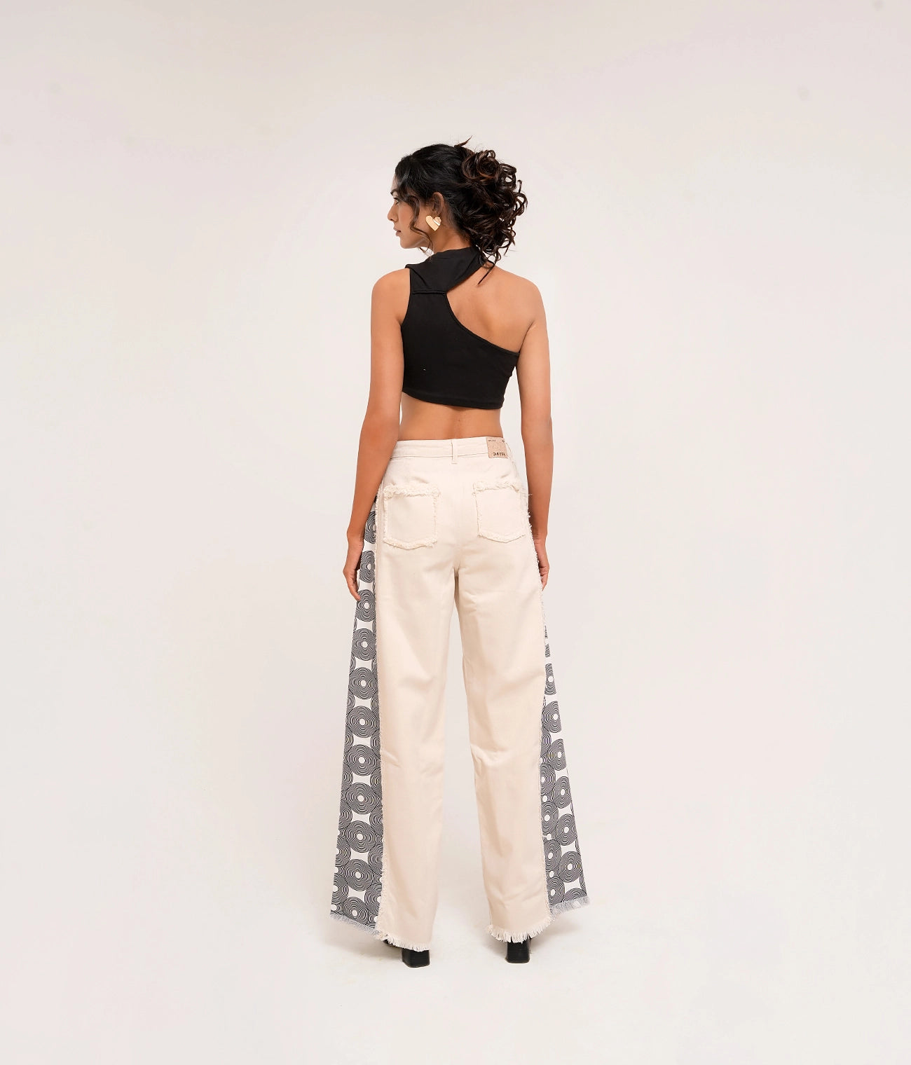 Beige Wide leg Panel Jeans