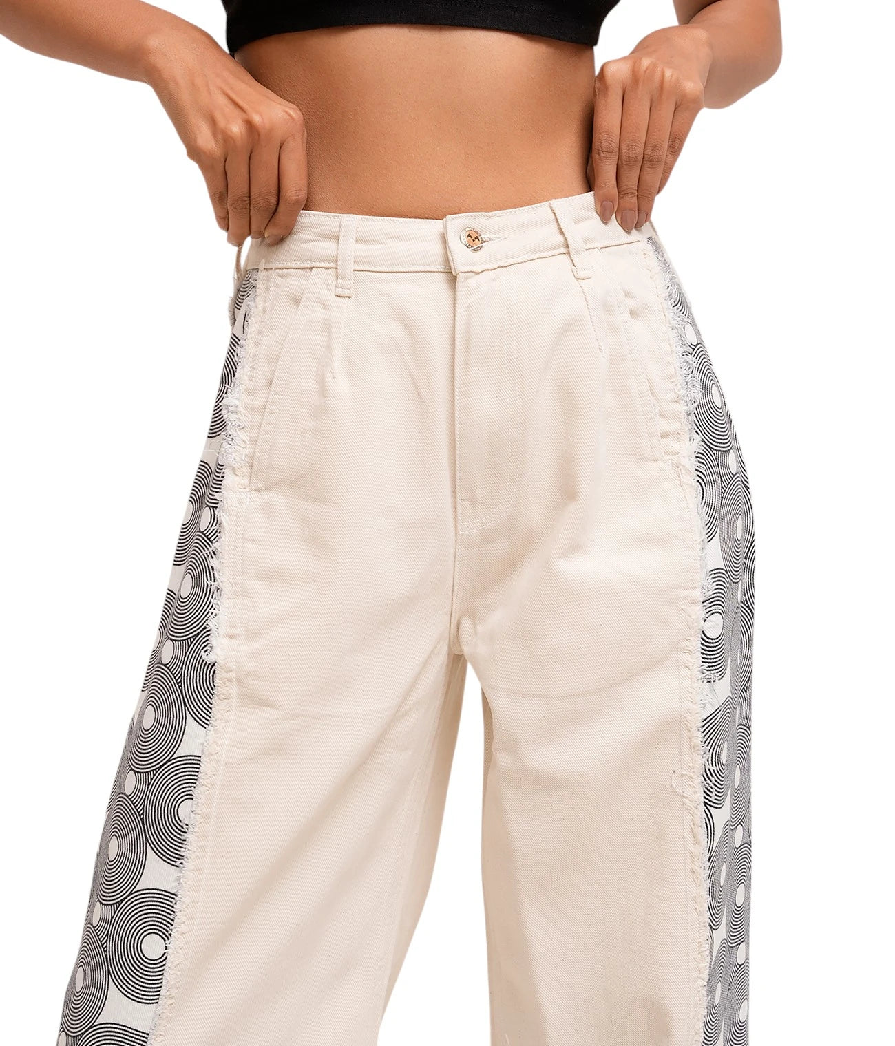 Beige Wide leg Panel Jeans
