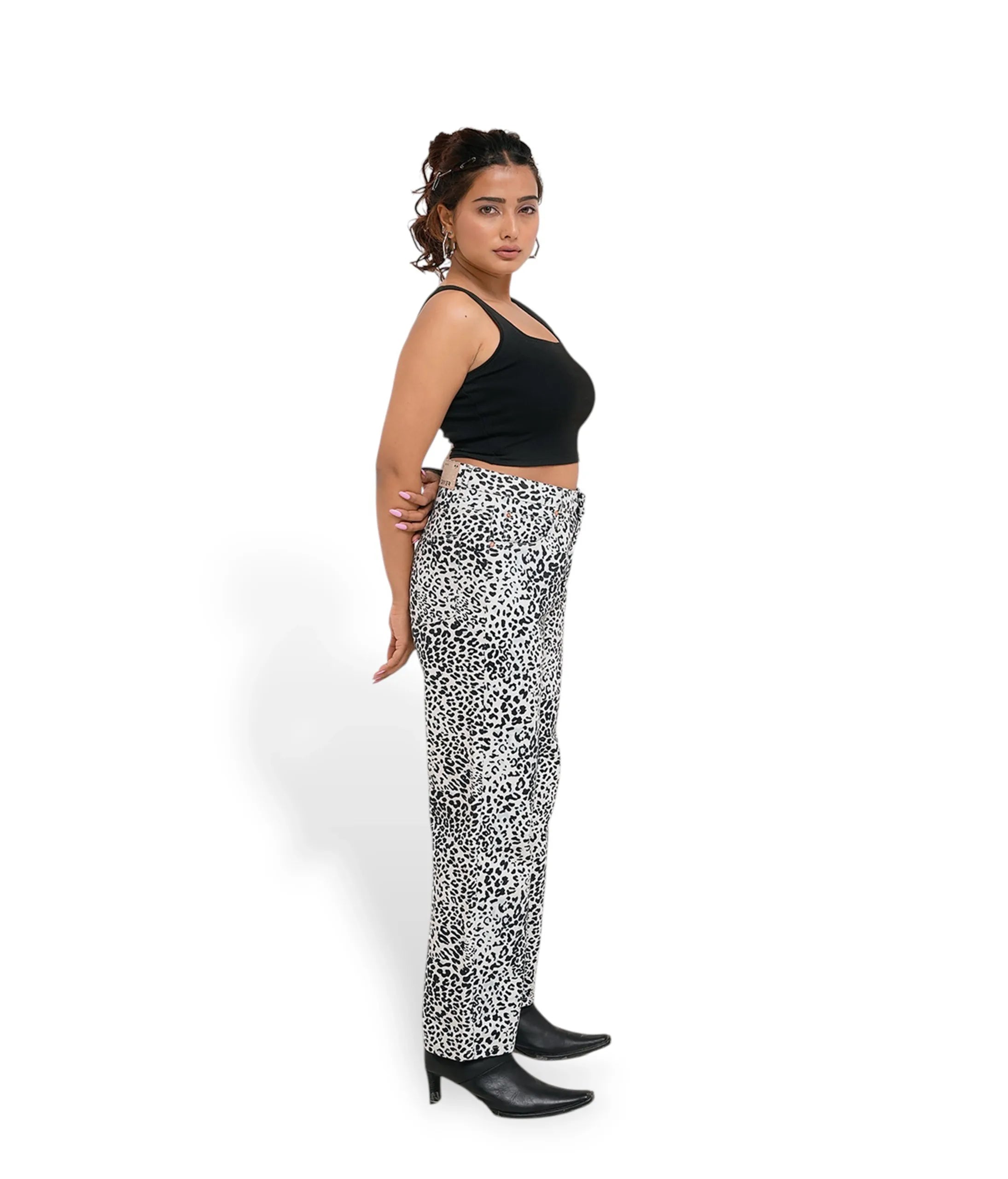 Zebra Print Denim Straight Fit Jeans