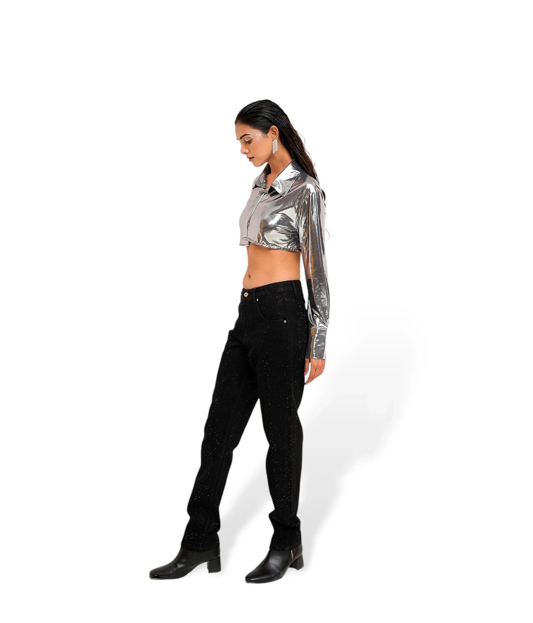 Rhinestone Denim Straight Fit Jeans