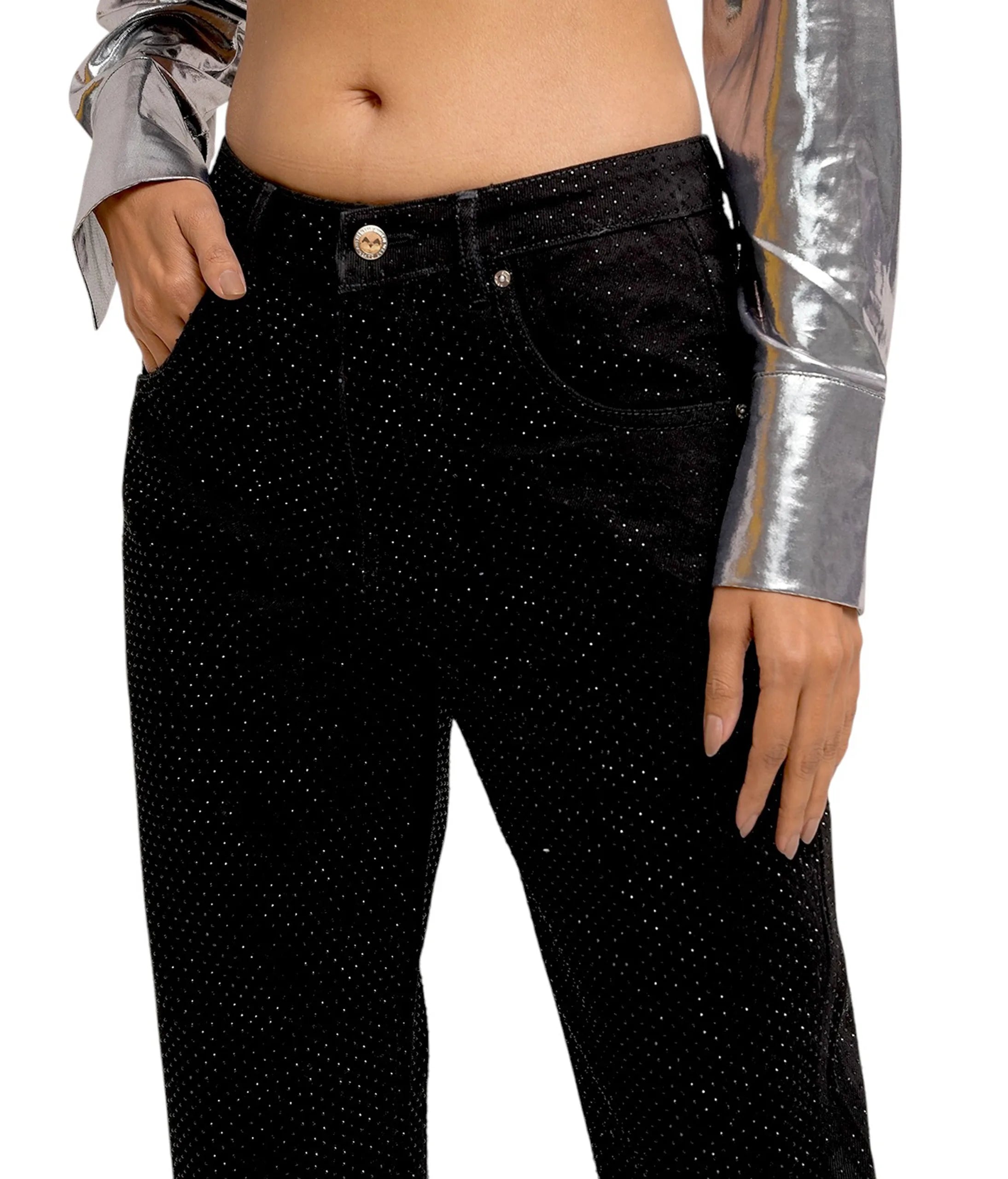 Rhinestone Denim Straight Fit Jeans