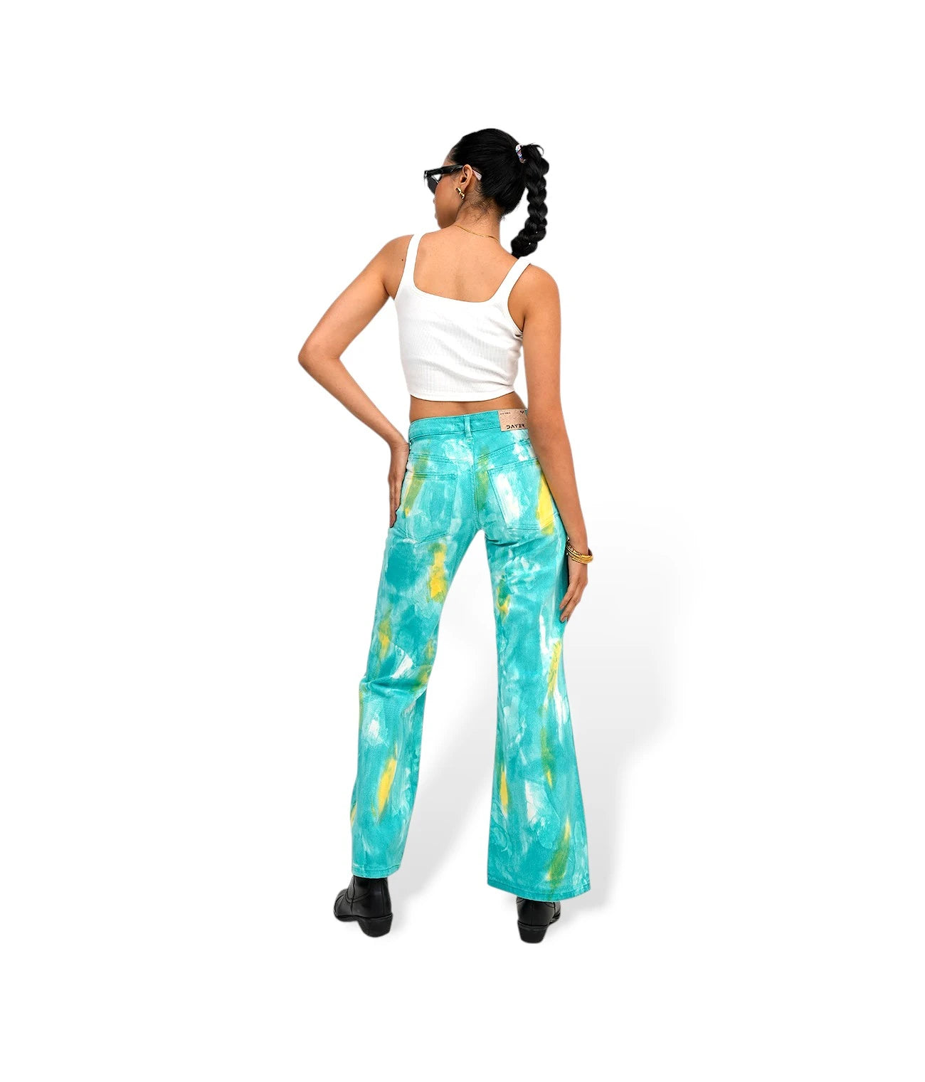 Turquoise tie dye Bootcut jeans