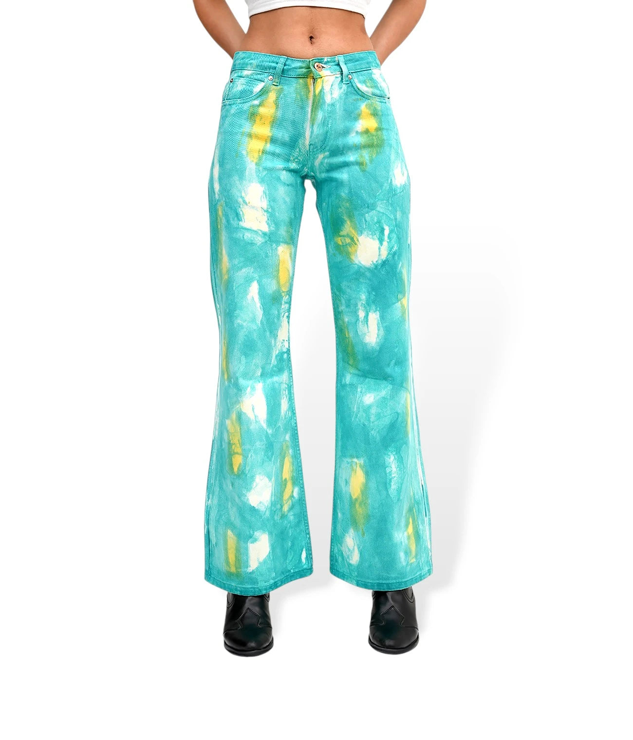Turquoise tie dye Bootcut jeans